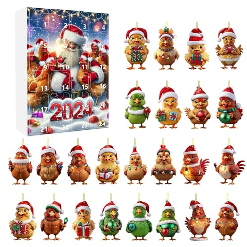 Weihnachts-Countdown-Uhr, beleuchtet, 2D-Weihnachts-Huhn-Ornamente mit...