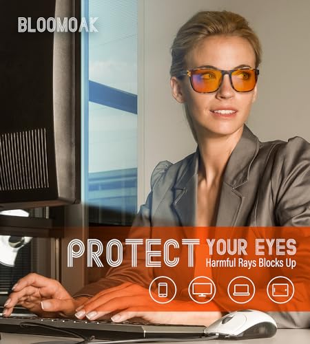 Image of Bloomoak-99% Blue Light Blocking Glasses - Gaming Glasses - Anti Glare - Anti Fatigue -Suitable for Screens, Games, TVs
