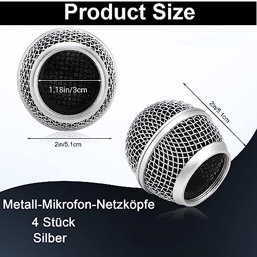 4 Stück Metall-Mikrofon-Netzköpfe, Mikrofon-Metallkopf mit Schwamm, kompatibel mit SM58-Mikrofon, Ersatz-Mikrofongitter, Kabelgebundenen und Drahtlosen Mikrofonen Ersatz-Mikrofon-Grillkopf