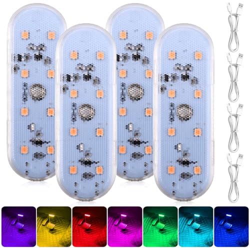 Iluminación interior LED para coche, 4 magnética LED táctil RGB, 7 colores, ajustable, iluminación ambiental para el coche, recargable, Usb Touch, accesorios para el interior, iluminación ambiental