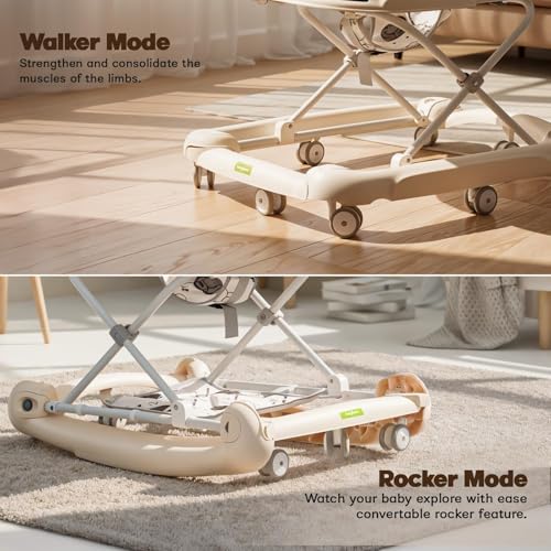 Image of Baybee Little Glide 2 in 1 Baby Walker & Rocker | Baby Walkers for 6-18 Month Baby Boy & Girl | Push Walker with Parent Handle, Foot Mat, 360 Wheels & Musical Toy Tray (Beige)