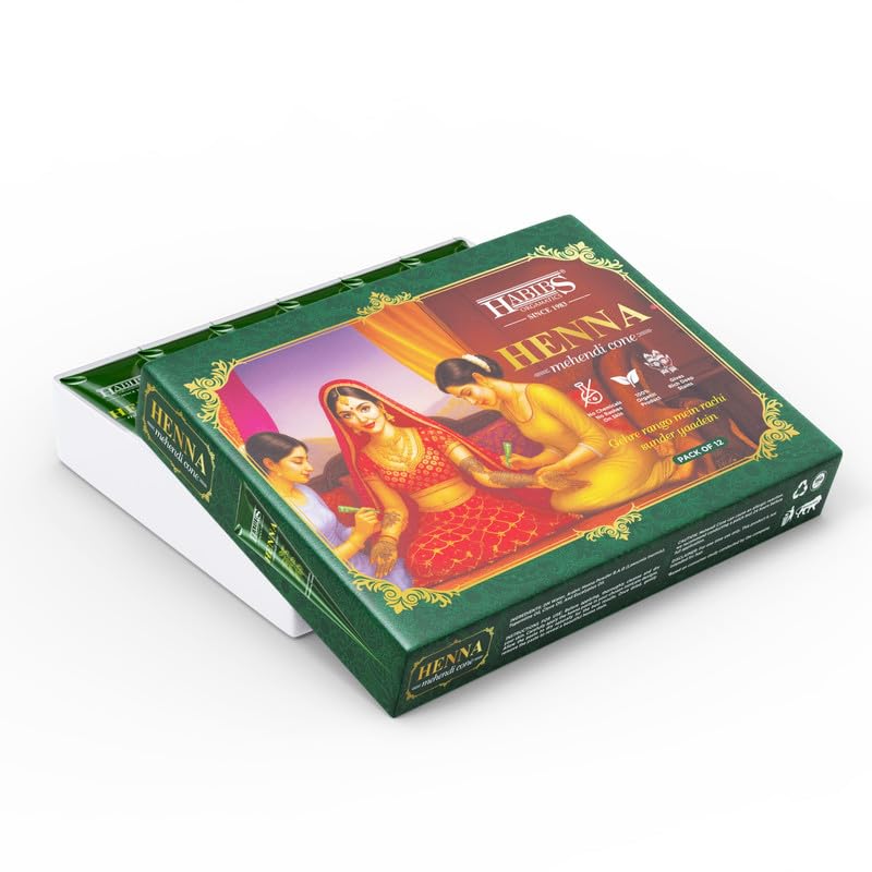 Habibs Orgamatics Natural Henna Mehndi Cones – Herbal Rajasthani Henna Paste with Eucalyptus oil, Dark Brown Color for Hands & Hair, Instant Bridal Dulhan Wedding Mehendi Box 1 x 12Qty-picture-38