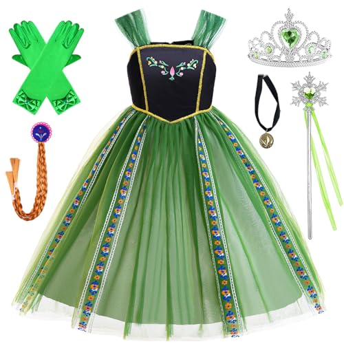 Kosplay Niñas Disfraz de Anna Princesa con Peluca y Accesorios Vestido de Reina de Nieve Vestido de Princesa Elsa Cumpleaños Fiesta Cosplay Navidad Halloween Carnaval Vestirse Chica 100-150
