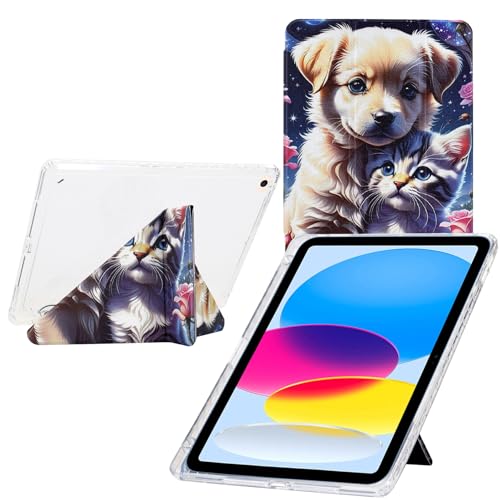 DayQiQiPu Custodia per Apple iPad 1 9.7 Pollici Supporto a Y Multi-Angolo Cover Ultra Sottile Guscio con Motivo Gatto e Cane Porta Matita e Auto