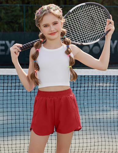 Image of Zaclotre Girls Athletic Shorts with Zipper Pockets High Waisted Running Shorts Soccer Gym Sports Active Short for Kids