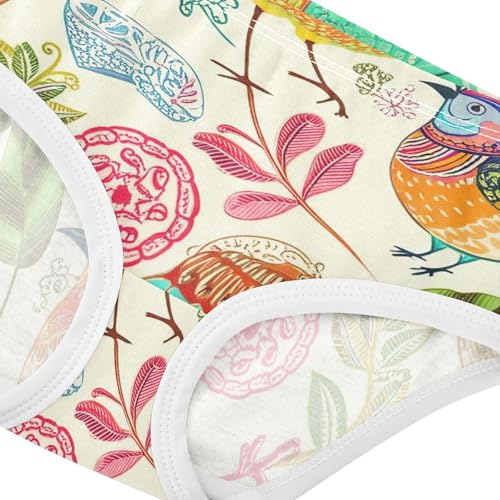 Watercolor Birds Floral Leaves Little Girl Panties Toddlers Underwear Floral Cotton Bright Briefs Kids Undies 2t4