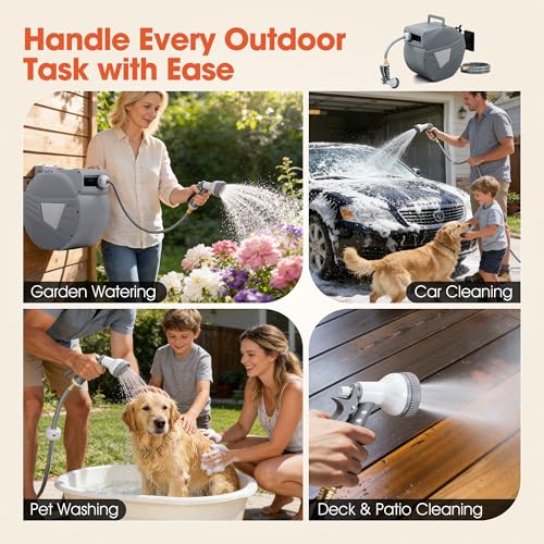 STARLEAD 1/2 in x 65 ft Retractable Garden Hose Reel, Wall Mounted Auto Rewind Hose Reel with 180° Swivel Bracket and Adjustable Spray Nozzle by STARLEAD - Image 5