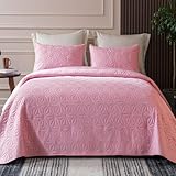 Whale Flotilla Queen Quilt Bedding Set, Soft Pink Bedspreads Quilts Queen Full Size for All Seasons, 3 Pieces Lightweight Geometric Star Pattern Coverlet
