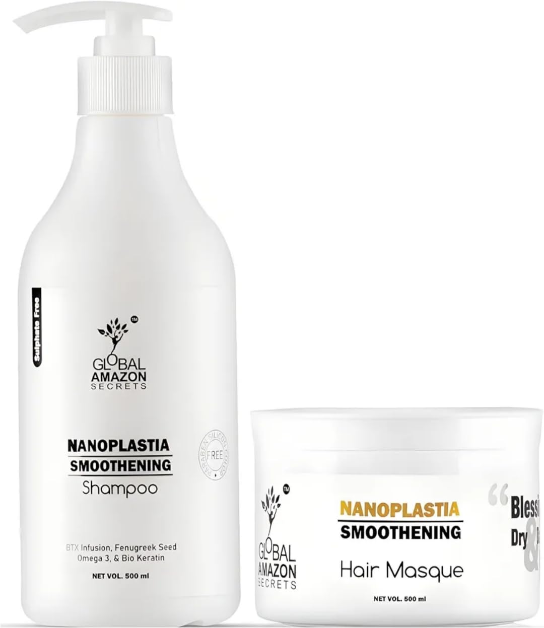 Global Amazon Secrets Original Combo Nanoplastia Shampoo & Hair Masque(mask) 500ml each | Btx Infusion, Fenugreek, Omega 3 & BioKeratin | Sulphate, parabens & Silicon Colour Free(1 shampoo 1 masque-image-23