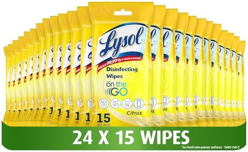Lysol Disinfecting Wipes, Lysol On the Go, Citrus, Kills 99.9% of Viruses & Bacteria, Bulk Pack of 24, 360 count (24 x 15 count)
