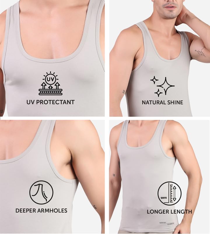 Image of Freecultr Cotton Vest for Men Sleeveless Lightweight Solid Round Neck Comfort Vest | Ultra-Soft Breathable Innerwear Sando for Gym, Sports, Workout, and Everyday Wear | Regular Fit and Durable Design