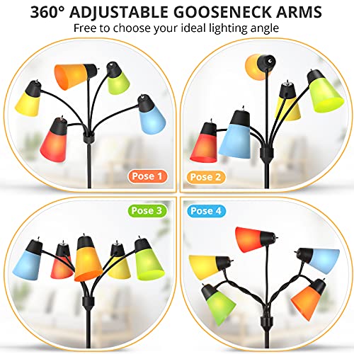 FOLKSMATE LED Floor Lamp, Medusa Multi Head Modern Tall, Rustic Adjustable Gooseneck Reading Standing Light for Living/Kids Room, Bedroom, Black - Image 3