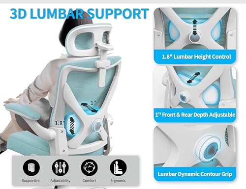 Image of Office Chair - Ergonomic Office Chair with Back Support, Ergonomic Computer Chair - Home Office Desk Chairs, 400lbs Wide Seat Big and Tall Office Chairs with Headrest, Comfy Desk Chairs (Mint Green)