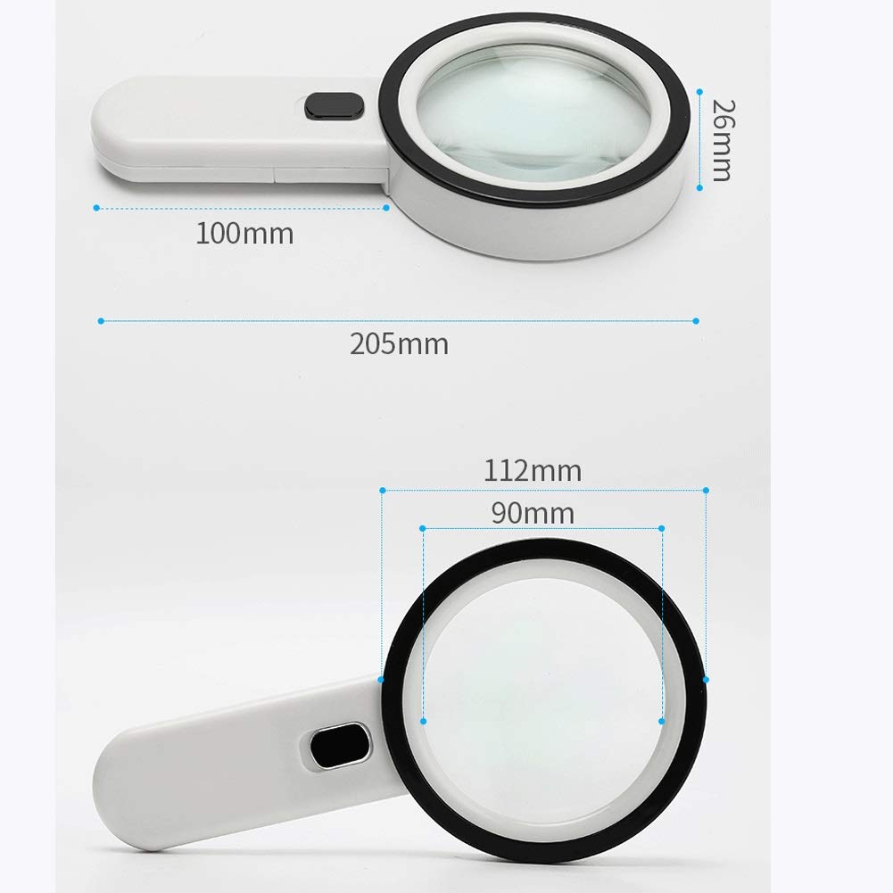 Juwelierlupe, Monokel, 112 mm, 30-Fach, Handlupe mit LED-Licht und optischer HD-Linse, leicht, for Lesen, for Hobby Wartung