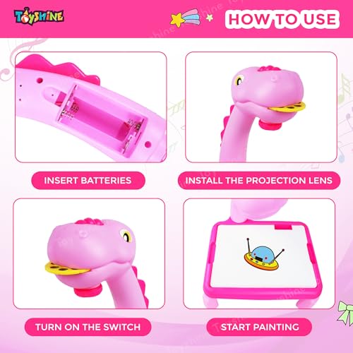Image of Toyshine Dino Theme Smart Projection Drawing Board with Music Include Art Supplies Doodle Table Kit | Trace and Draw Projector Toy for Kids Age 3+ (Pink)