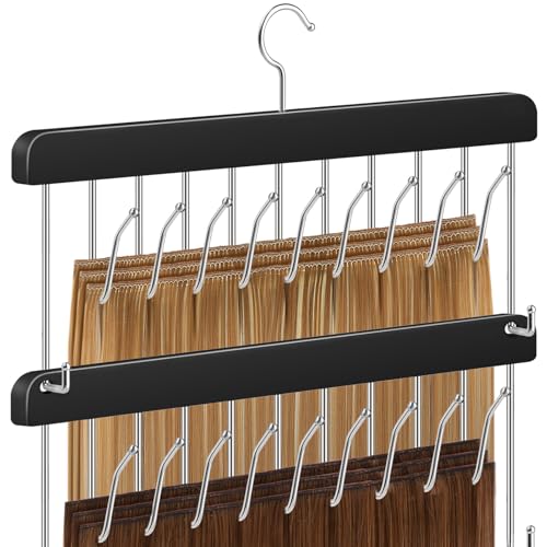 2 Pack Hair Extension Holder & Hanger Braiding Rack Stackable Hair Extension Storage Rack for Styling Rotatable Wig Organizer Stand for Wigs Hairpieces Clip/Tape Ins and Accessories