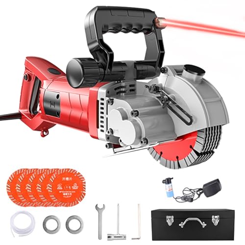 Electric Wall Chaser, 8280W Wall Groove Cutting Machine, 5000r/min With 5 PCS Saw Blades, with Water Pump, 52mm Channel Depth, 40mm Maximum Groove Cutting Width, for Granite Marble Concrete Stone