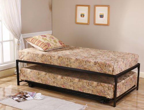 Kings Brand Furniture - Twin Size Black Metal High Riseer Platform Daybed with Pop Up Trundle