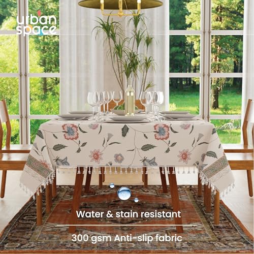 Image of Urban Space Rectangular Sicilia Table Linen Collection - Premium Water & Stain Resistant Dining Table Cover For 6 Seater,Anti Skid Table Cloth For Center Table,1 Piece (Ivyrose Snow White,52 inch x 92 inch)