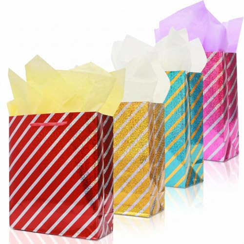 LWBDD 12 Pack Small Gift Bags Bulk with Handles & Tissue Paper, Small Size Party Favors/Candy Bag for Valentines Birthday Easter Classroom Exchanges Baby Shower