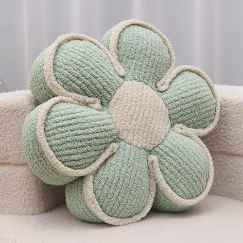 Nmkopzy Sage Green Decorative Throw Pillows Flower Daisy Shaped Pillow 16' Soft Floor Cushion for Couch Bed Chair Girls Room Bedroom Decor Aesthetic (1, Sage Green, 16 Inch)