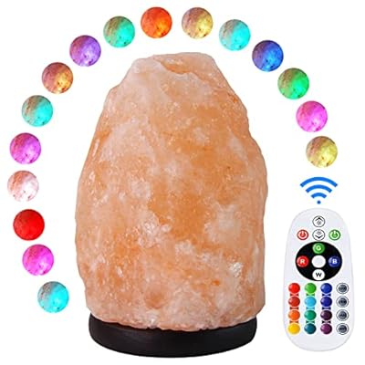 pursalt Himalayan Salt Lamp 7 Inches (5-6 Lbs) with Upgraded Remote Control, Adjustable 16 Color Changing Salt Lamp Night Light, Natural Crystal Pink Large USB Salt Rock Lamp for Home Decor