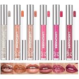 LANGMANNI 6 Colors Diamond Glitter Lip Gloss Set,Long Lasting High Shine Shimmer Liquid Lipstick Set,Hydrating,Moisturizing Lip Gloss Kit Gift Makeup For Girls(#01+02+03+04+05+06)