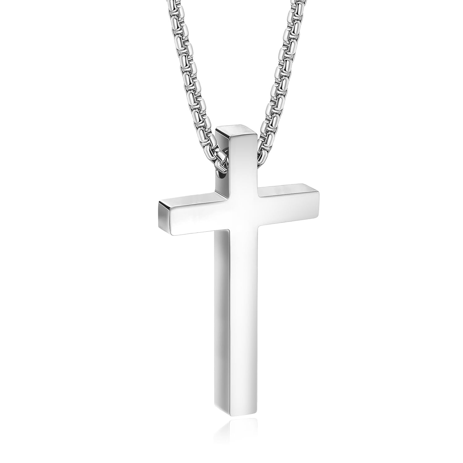 Silver Plated Fancy Cross Pendant with Box Chain Fashion Jewellery Gift for Men & Boys
