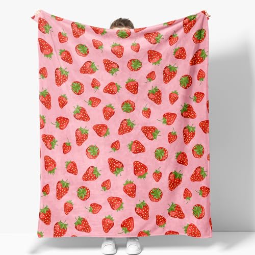 NuKuNsKf strawberry throw blanket gift for women girls mom kids adults teens birthday christmas valentine decor strawberry fruit theme bedroom living room sofa throw blanket liner - Cosy Home Interiors NuKuNsKf strawberry throw blanket gift for women girls mom kids adults teens birthday christmas valentine decor strawberry fruit theme bedroom living room sofa throw blanket liner - Image 2