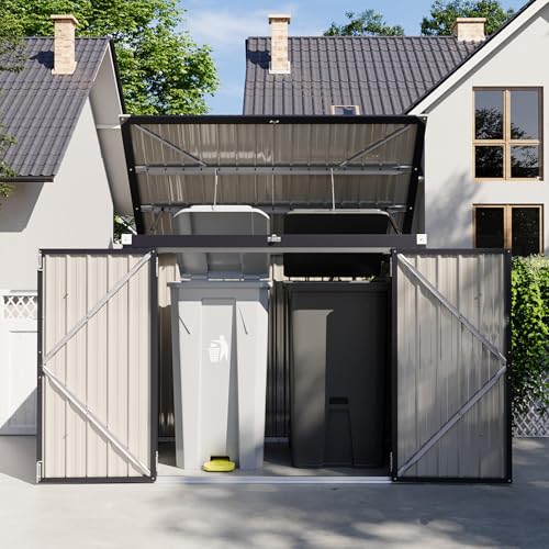 Aoxun 3.3' x 5.6' Metal Storage Shed - Waterproof Outdoor Garbage Can Organizer with Chain Lid, Ideal for Trash Bins, Toys, Garden Tools - Perfect for Garden, Backyard, & Patio Use