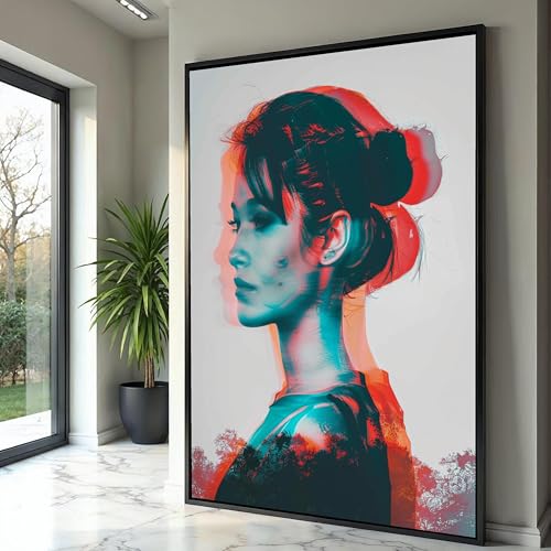Peinture à l'huile abstraite de profil féminin moderne 50x75cm