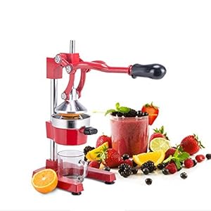 Zelus Handsappers, handmatige sappers, van roestvrij staal, citruspers, sinaasappelpers, citroenpers, fruitpers, fruitpers, met hendel, handsapcentrifuge (rood)