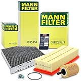 MANN-FILTER Inspektionspaket Filterset 1x Ölfilter, 1x Luftfilter, 1x Innenraumfilter (Aktivkohlefilter), 1x Ölablassschraube mit Dichtring, 1x Ölwechselanhänger,