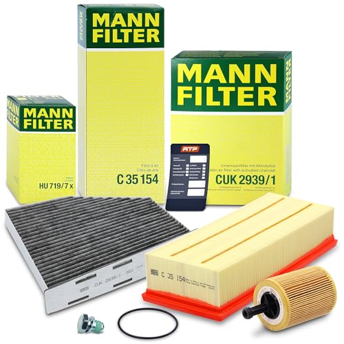 MANN-FILTER Inspektionspaket Filterset 1x Ölfilter 1x Luftfilter 1x Innenraumfilter (Aktivkohlefilter) 1x Ölablassschraube mit Dichtring 1x Ölwechselanhänger