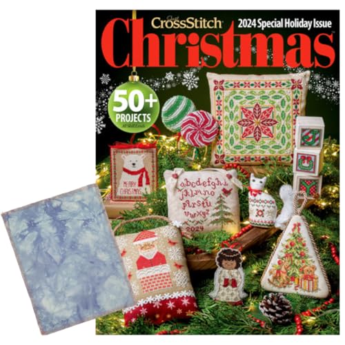Image of VolcanoStitching 2024 Christmas Just Cross Stitch Magazine + 14ct Aida | 2024 Just Cross Stitch Christmas Ornaments magazine bundled with hand-dyed 14-count Aida cross stitch fabric.