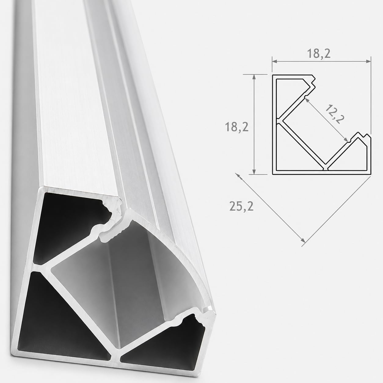 JANDEI - Lot de 20 Profilés en Aluminium en Sections de 1 Mètre, en Forme de V pour l'Installation de Rubans LED dans les Angles à 90°, avec Diffuseur Semi-Transparent, Embouts et Clips de Fixation