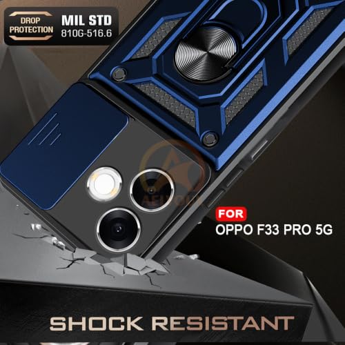 Image of Armor Bumper Back Cover Case for Oppo F33 Pro 5G Rotating Camera Cover, Ring Holder & Kickstand | Heavy Duty & 360 Degree Protection Oppo F33 Pro 5G Back Cover (Blue)