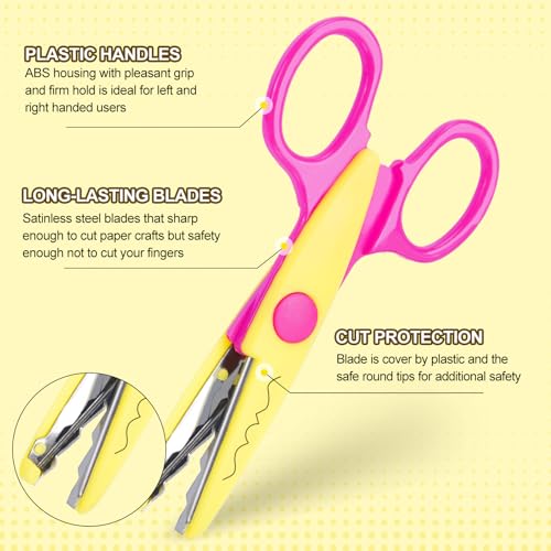 UCEC Kinder Bastelscheren Set – 3 Kinderschere, 3 Papierstanzer, 30 Farbkartonblätter, Zickzackschere – Bastelset für Kinder ab 2 Jahren, DIY Kunst & Scrapbooking