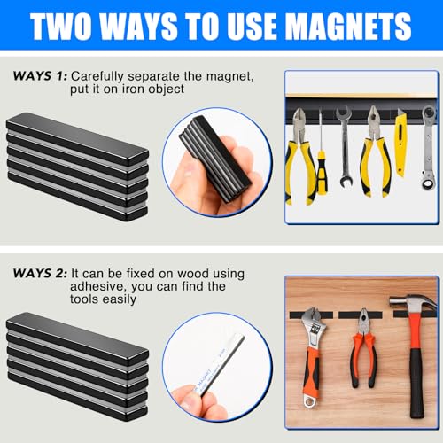 Image of MIKEDE Rare Earth Magnets Strong12 Pack Neodymium Heavy Duty Strong Bar with Adhesive Backing, Powerful Magnets for Crafts, Refrigerator, Garage, Kitchen - 2.36 x 0.39 x 0.12in(N30)