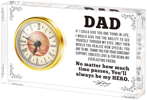Fathers Day Dad Gifts from Daughter Son Kids Wife, Frist Time Fathers Day for New Daddy Husband, Dad Birthday Gifts for Step Dad Bonus Dad Father in Law, Hero Dad Desk Clock Acrylic Decoration Plaque