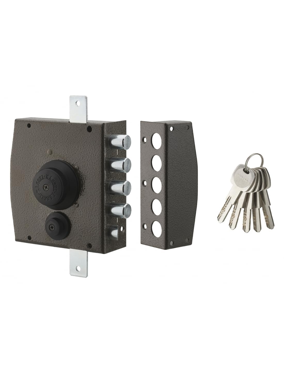 THIRARD - Cerradura de Sobreponer con Botón para Puerta Principal - 154 x 140 mm - 3 Puntos - Derecha - 5 Llaves - Caja y Contrachapa de Acero - Cierre de Tres Puntos - Seguridad Reforzada - Negro