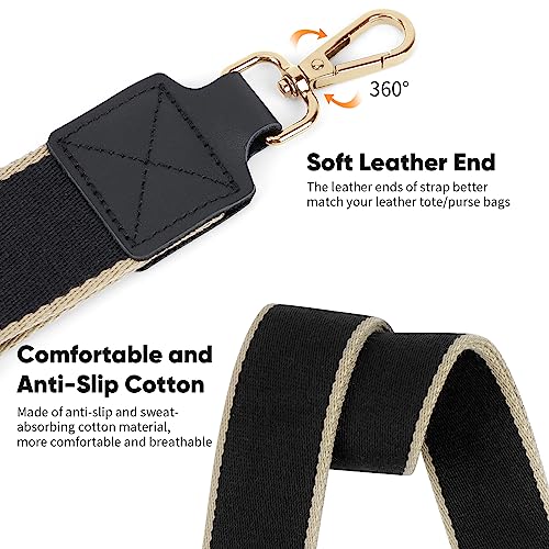Image of Purse Strap Wide Replacement Crossbody Bag Straps, 1.5 inch Canvas Handbag Shoulder Strap, Adjustable Tote Belt (1.5 inch Black /Gold Buckle)