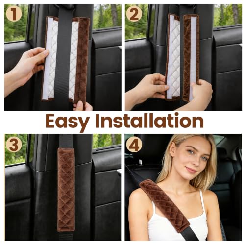 Image of Amooca Soft Auto Seat Belt Cover Seatbelt Shoulder Pad Cushions 2 PCS for a More Comfortable Driving Universal Fit for All Cars and Backpack Brown