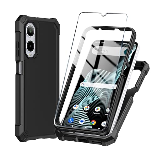 Mocotto for Cricket Debut S3 Phone Case/AT&T Vista 2 Case with Tempered Glass Screen Protector,Slim Soft Silicone Full-Body Protective Cover (Cricket Debut S3, Black)