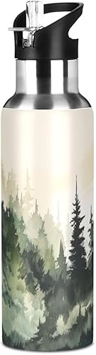Miniatura 8 de Watercolor Forest - Botellas de agua aisladas con tapa con popote, sin BPA, 22 onzas, a prueba de fugas, botella de agua deportiva de acero