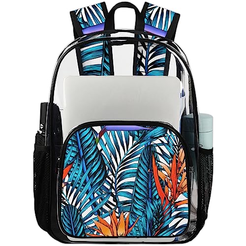 Leaves Leaf Summer Clear Backpack, Clear Backpack Stadium Approved, PVC Backpack, Clear Backpacks for Adults, Clear Backpack Heavy Duty, Clear Bag, for Work Security Travel College