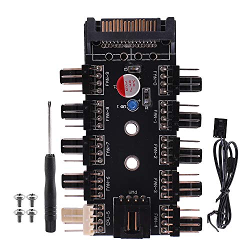 Chassis Fan Hub CPU Cooling Hub for 10 Port 4 Pin PWM SATA Controller