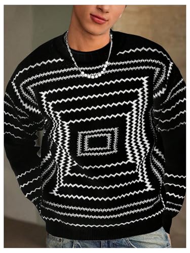 Men's Graphic Print Drop Shoulder Pullover Sweaters Crew Neck Long Sleeve Loose Fit Sweater3