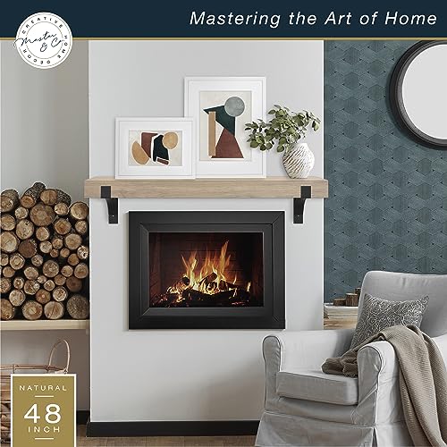 Image of Master & Co. Modern Floating Fireplace Mantel with Black Metal Brackets, Long Floating Shelves for Wall Decor, 48 inches, Natural Woodgrain