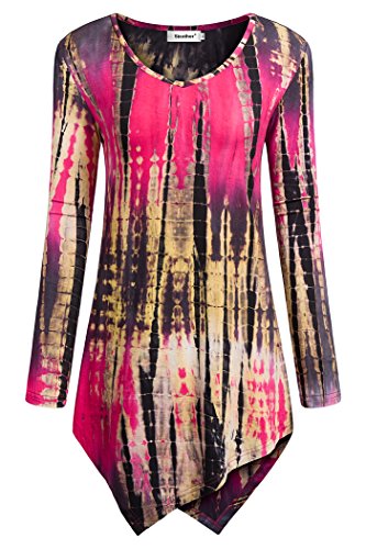 Sixother Women Tunic Tops, Dressy Knit Shirts Trendy Blouses Soft Comfy Long Sleeve Tops for Leggings Black Red M Blusas De Mujer De Moda 2022 Mandarin Collar Shirt Womens